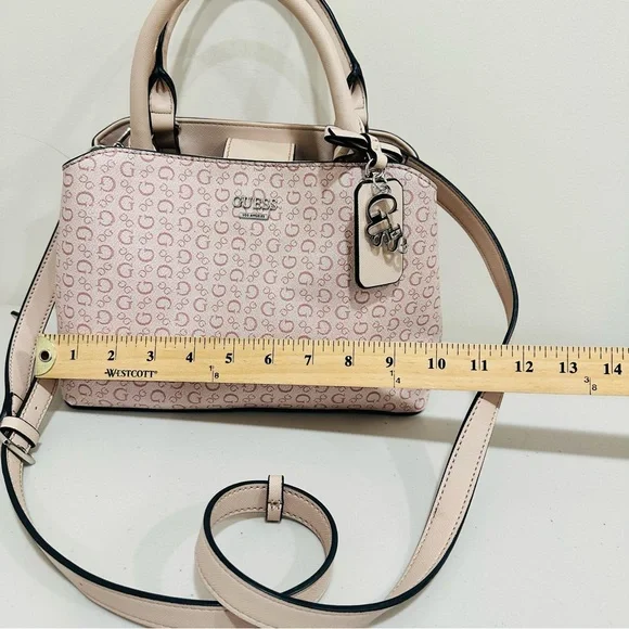 GUESS Light Pink Logo‎ Satchel Handbag W/ Removable Crossbody Strap Faux Leather - Picture 2 of 12